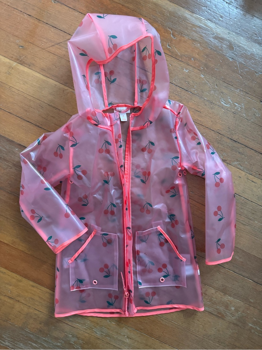 Girls Cat & Jack Transparent Pink Cherry Raincoat with Hood